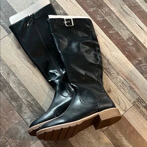 Time and Tru Black Over the Knee Boots with Tan Sole